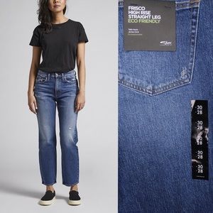 Silver NWT Frisco High Rise Straight Leg Cropped Distressed Jeans 30 10